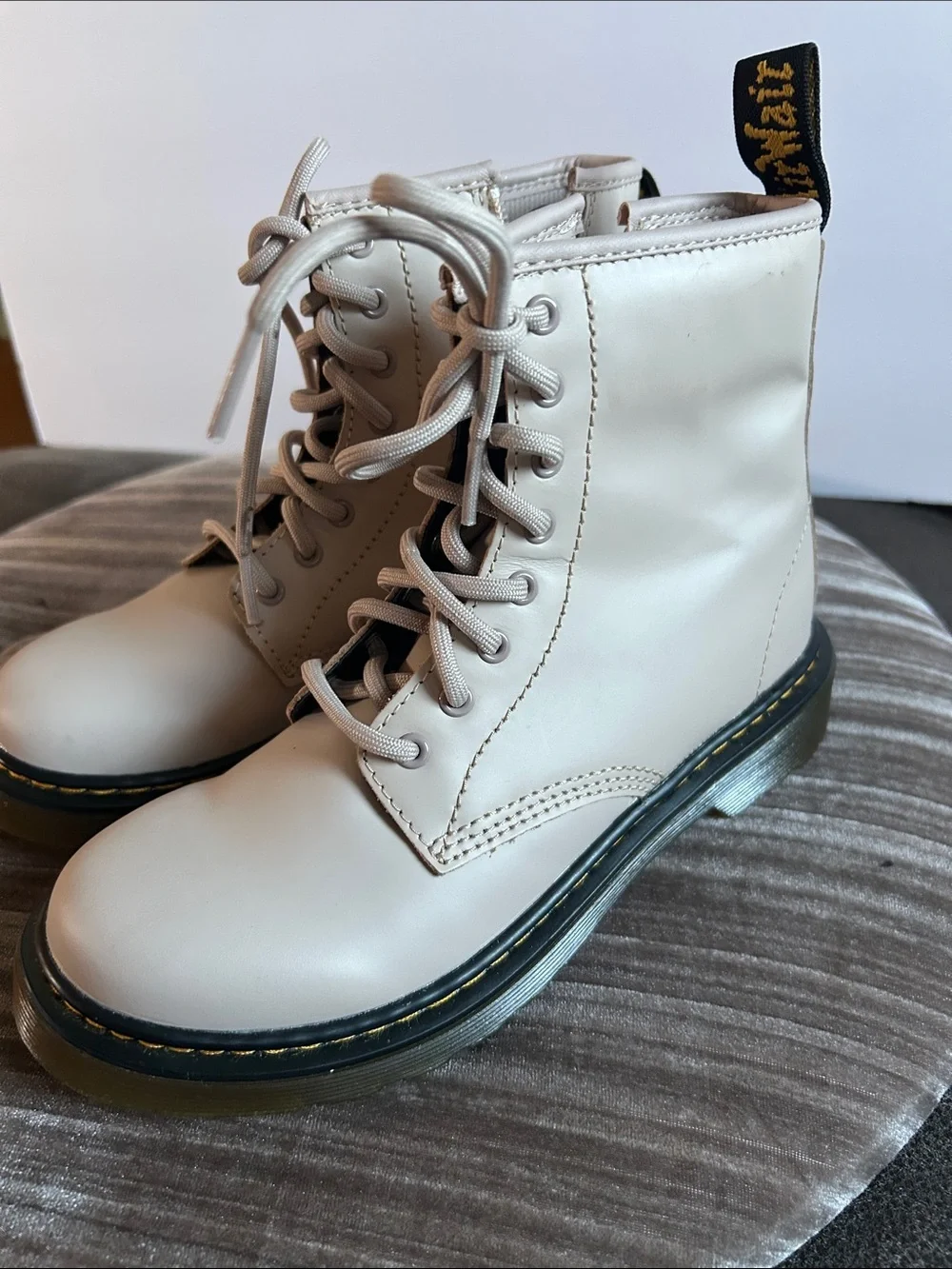 Dr. Martens Kids Lace-Up Combat Boots in Light Tan